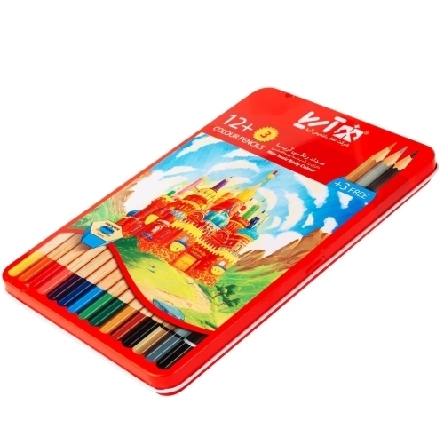 مداد رنگی ۳+۱۲ رنگ مدل جعبه فلزی آریا2