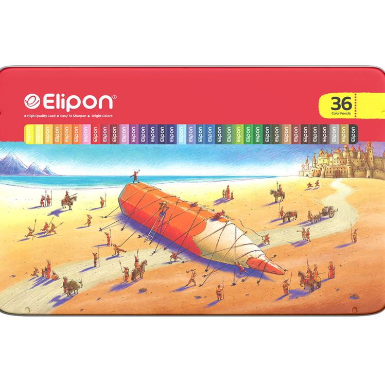 مداد رنگی الیپون 36 رنگ جعبه فلزی مدل 8121410 طرح گالیور