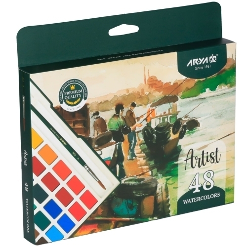 آبرنگ 48 رنگ جعبه مقوایی آریا آرتیست