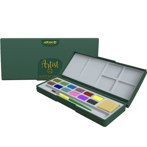 آبرنگ 12 رنگ جعبه مقوایی آریا آرتیست